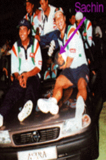 Sachin with his Car which he won at Sharjah. A gift given to his wife on his 25th Birthday 